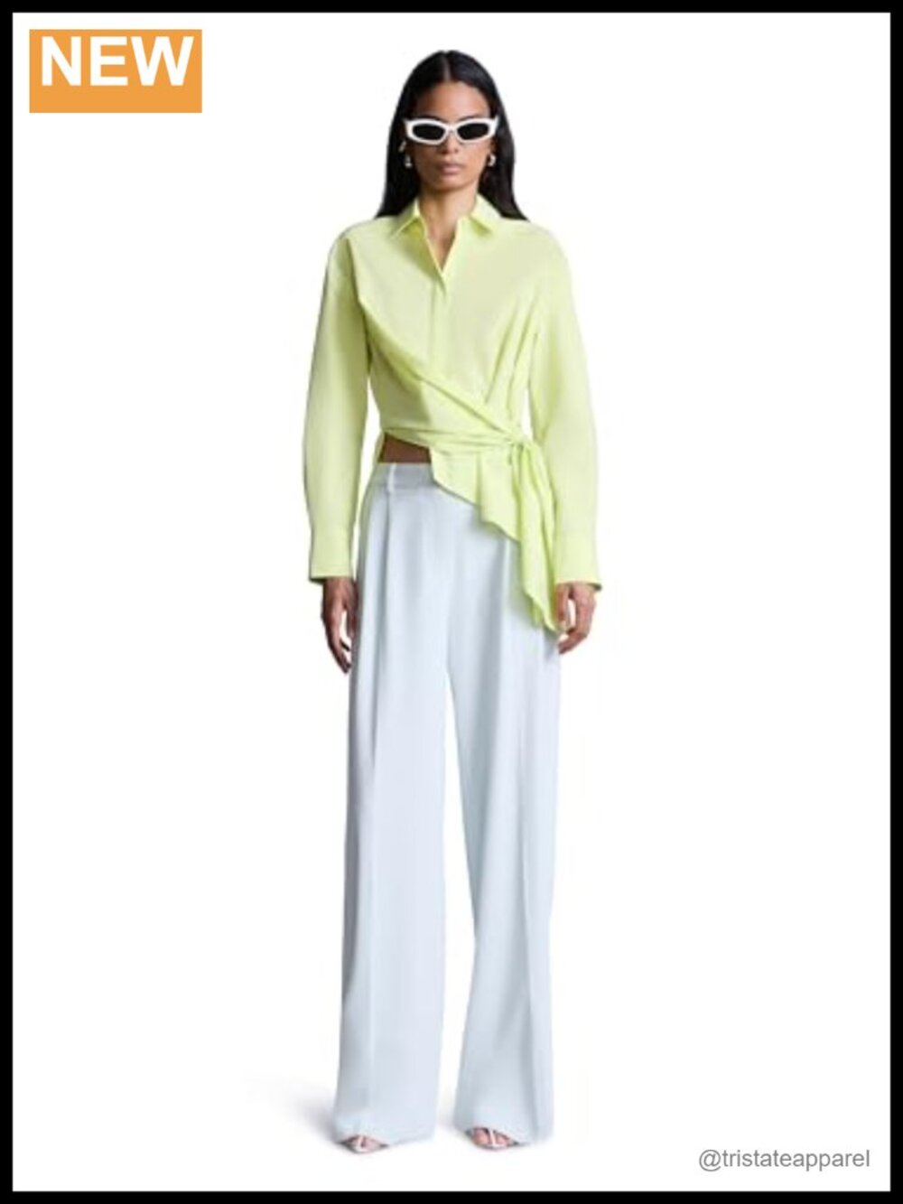 Poplin Blouse Asymmetrical Drape Button Front Long Sleeve